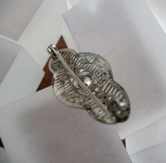 Sterling Art Deco Filigree Green Stone Pin/Sterli… - image 7