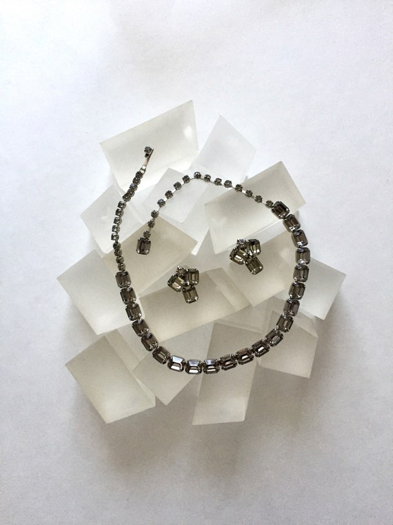 Weiss Emerald Cut Rhinestone Necklace/Earrings/Wei