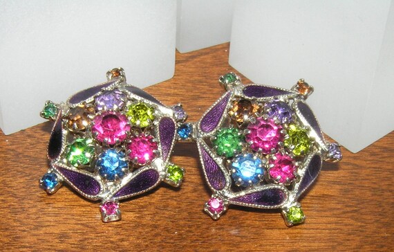 Vintage Weiss Purple Earrings/Weiss Rhinestone En… - image 4