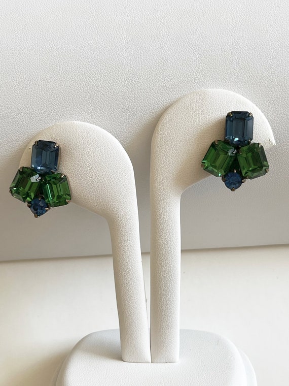 Weiss BLUE and GREEN Rhinestone Earrings/Weiss Eme