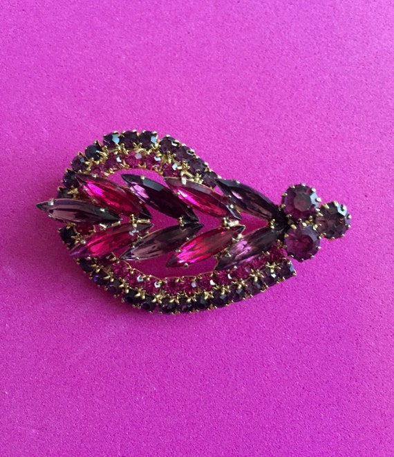 Vintage Rhinestone Pin, Vintage Pink and Purple Rh