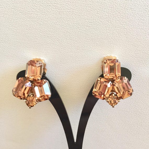 Weiss Topaz Rhinestone Earrings/Weiss Light Topaz Earrings/Weiss Emerald Cut Light Topaz Rhinestone Earrings/Weiss Topaz Rhinestones/Topaz