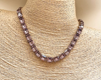 Collier vintage Weiss lavande avec strass, taille émeraude, 1950s