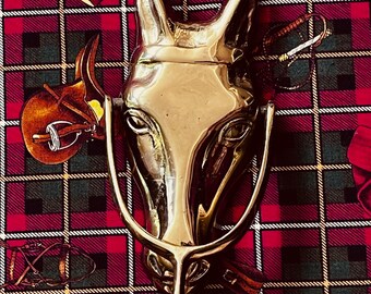 Brass Door Knocker/BRASS Horse Head Door Knocker/SRG Co Horse Head Door Knocker/Brass Horse Head Door Knocker w Spur/Architectural Salvage