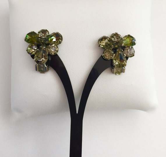 Weiss Grey Rhinestone Earrings/Weiss Green Rhines… - image 4