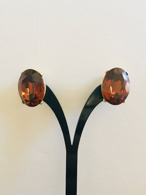 Crown Trifari/Crown Trifari Earrings/Crown Trifari Topaz Earrings/Crown Trifari Oval Topaz Crystal Earrings/Crown Trifari Art Deco