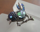 Crystal Bird Pin, Vintage Crystal Rhinestone Bird Pin Brooch, Vintage Blue Bird Pin Pendant, Vintage Bird Brooch Pin, Blue Crystal Bird Pin