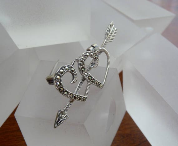 Sterling Double Heart and Arrow Pin/Sterling Marc… - image 2