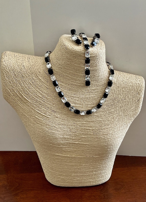 KRAMER Black and Clear Emerald Cut Rhinestone Nec… - image 1