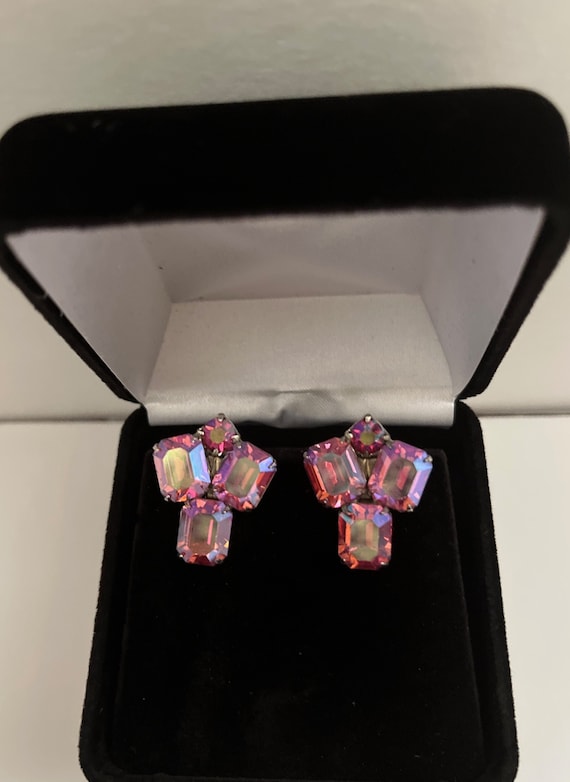 Weiss Pink Rhinestone Earrings, Weiss Pink Earrin… - image 1