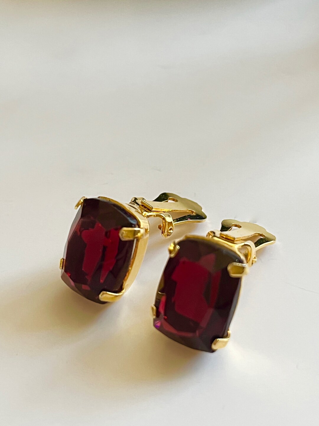 Rectangular Red Earrings RED Rhinestone Earrings/red Emerald Cut Earrings/emerald Cut Ruby Red ...