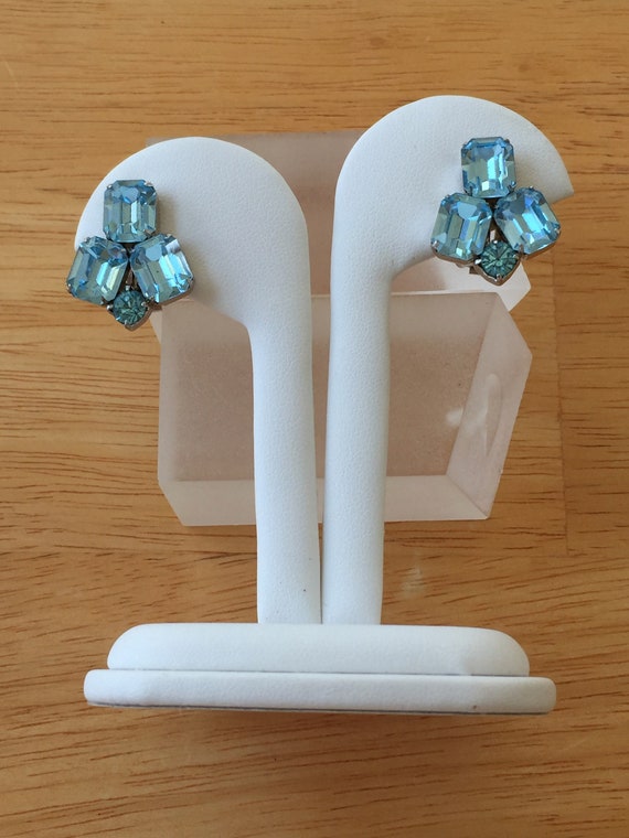 Weiss Blue Rhinestone Earrings, Weiss Rhinestone … - image 2