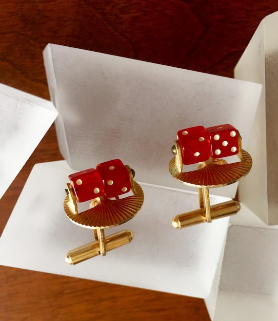 Spinning Dice Cuff Links, Functional Spinning Red