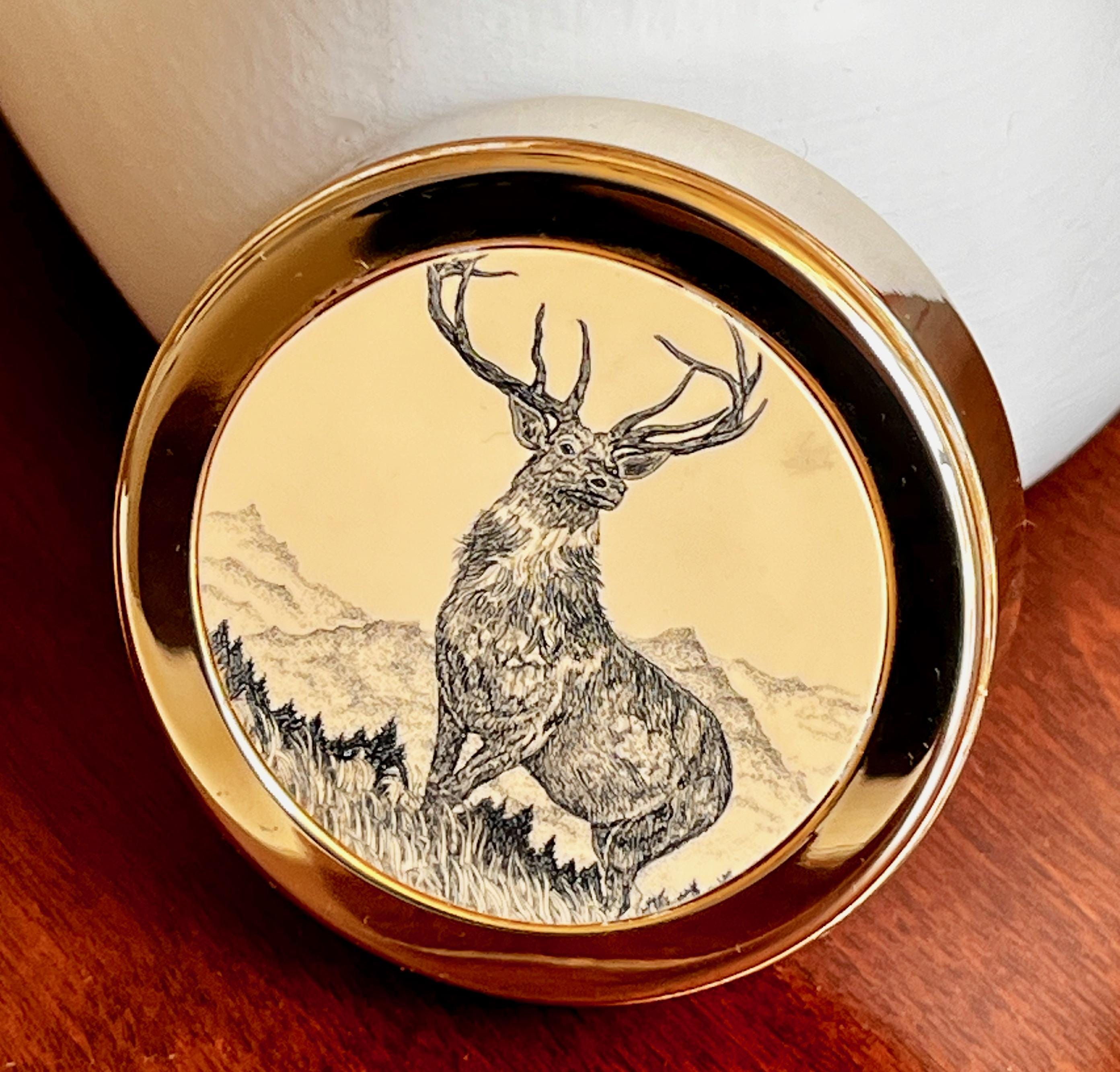 Vintage NIB BARLOW Belt Buckle Scrimshaw Jump Deer Silver 4\