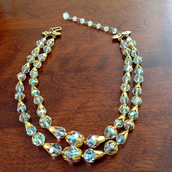 Double Strand Blue Crystal Necklace/Earrings MINT… - image 5