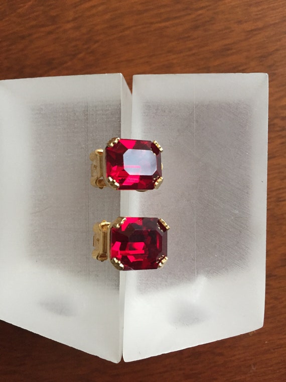 Weiss Rhinestone Earrings/Weiss Emerald Cut Red E… - image 5
