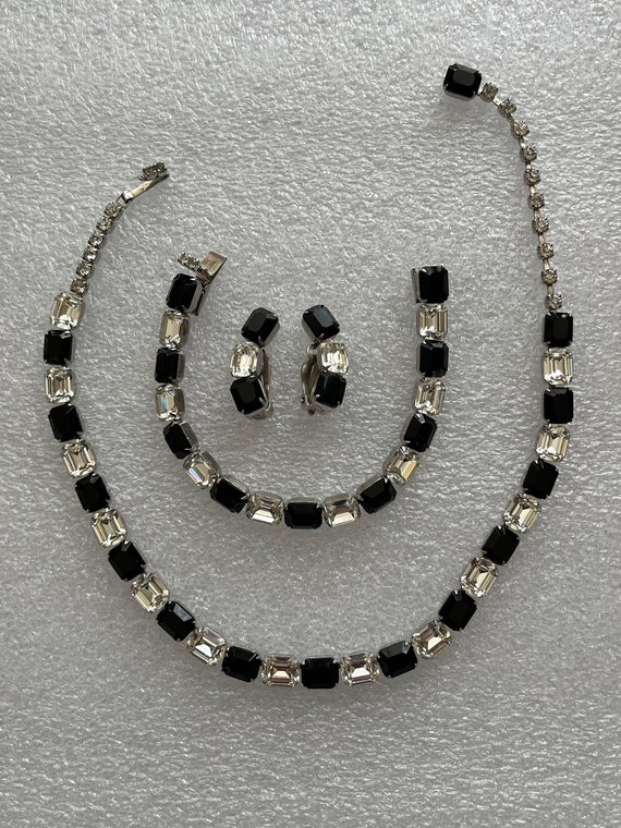 KRAMER Black and Clear Emerald Cut Rhinestone Nec… - image 2