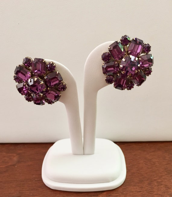 Weiss Emerald Cut PURPLE Earrings/Weiss Rhinestone