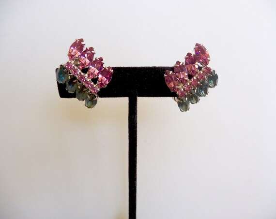 Weiss Pink Blue Rhinestone Earrings, Weiss Emeral… - image 5