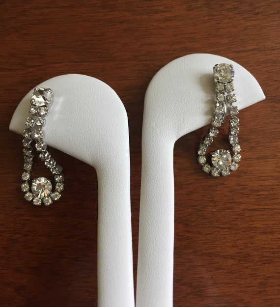SHERMAN Signed Clear Rhinestone Earrings/Vintage … - image 2