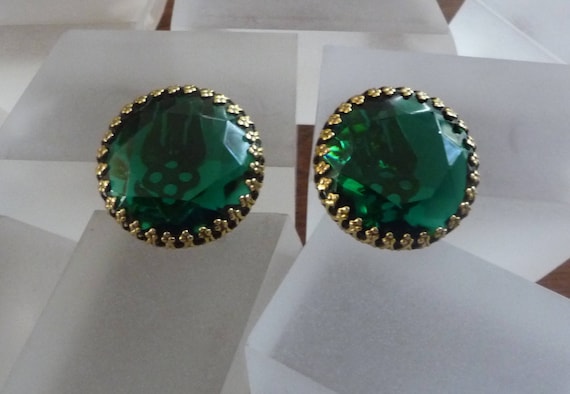Weiss Green Rhinestone Earrings/Weiss Green Caboc… - image 3