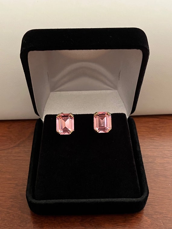 Weiss PINK Rhinestone Earrings, Weiss PINK Emeral… - image 1