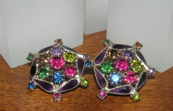Vintage Weiss Purple Earrings/Weiss Rhinestone En… - image 1