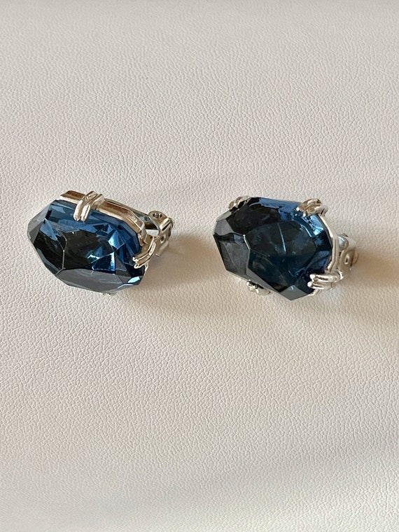 Weiss BLUE Rhinestone Earrings/Weiss BLUE Abstrac… - image 3