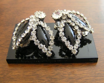 Weiss Black Rhinestone Earrings, Weiss Black and Clear Rhinestone Earrings, Weiss Marquis Rhinestone Earrings
