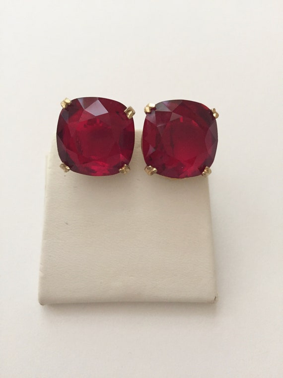 Weiss Red Rhinestone Earrings, Weiss Red Square Rh