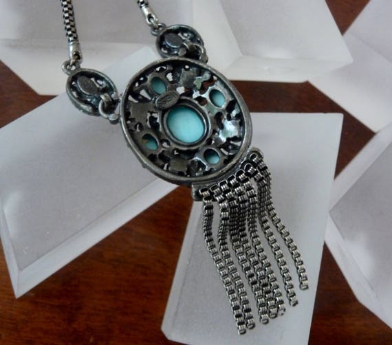 WEISS Turquoise and Hematite Chain Necklace/Weiss… - image 4