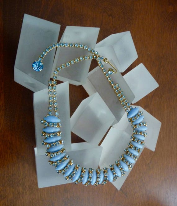 Weiss Blue Rhinestone Necklace, Weiss Blue Glass … - image 2