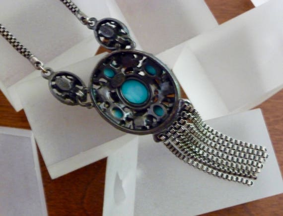 WEISS Turquoise and Hematite Chain Necklace/Weiss… - image 8
