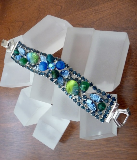 Weiss Blue Rhinestone Bracelet/Vintage Weiss Blue… - image 1