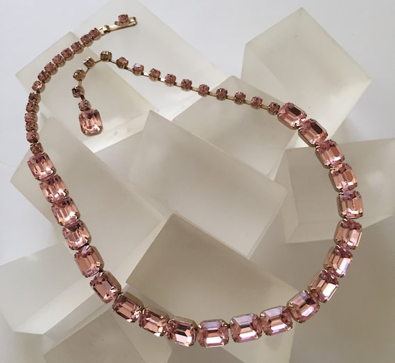 Weiss Pink Rhinestone Necklace/Vintage Weiss Pale Pin… - Gem
