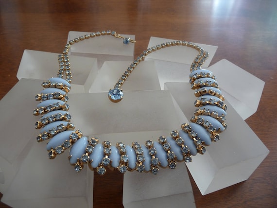 Weiss Blue Rhinestone Necklace, Weiss Blue Glass … - image 1