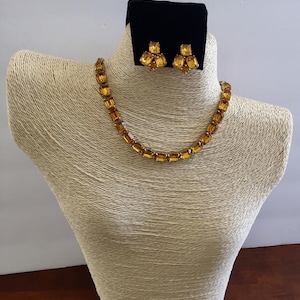 Weiss Topaz Necklace Earrings/Weiss Rhinestone Necklace/Weiss Emerald Cut Necklace Earrings/Weiss EmeraldCut TOPAZ/CITRINE Necklace Earrings