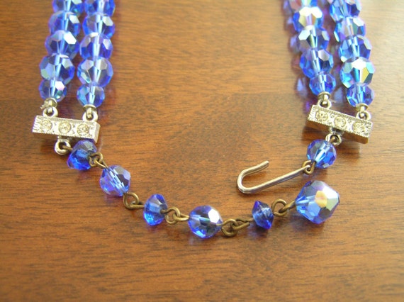 Double Strand Blue Crystal Necklace, Vintage Doub… - image 4