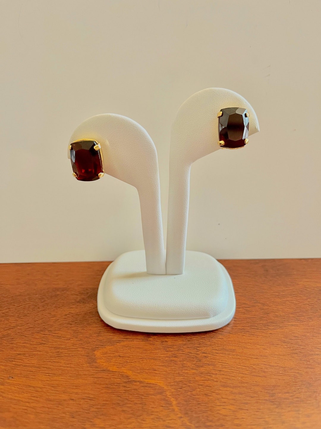 RED Rhinestone Earrings/red Emerald Cut Earrings/emerald Cut Ruby Red