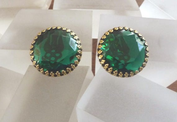 Weiss Green Rhinestone Earrings/Weiss Green Cabochon Earrings/Weiss Emerald Green Cabochon Earrings/Weiss Green Earrings/Weiss Green