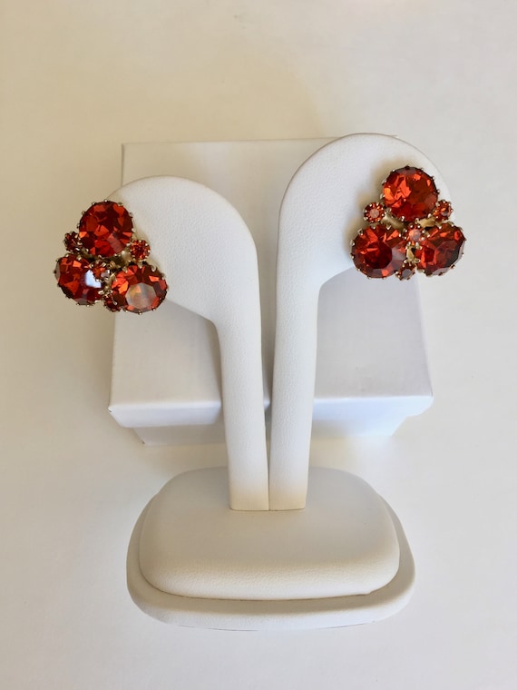 Weiss ORANGE Rhinestone Earrings/Weiss Burnt Orang