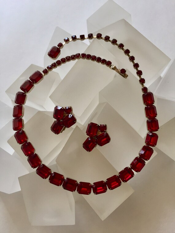 Weiss Emerald Cut Rhinestone Necklace/Earrings/We… - image 2