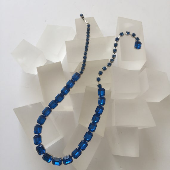 Weiss Blue Rhinestone Necklace/Weiss Emerald Cut … - image 8