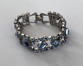 Pulsera Weiss de diamantes de imitación azul claro, pulsera Weiss de diamantes de imitación con corte esmeralda, pulsera Weiss de diamantes de imitación de dos filas