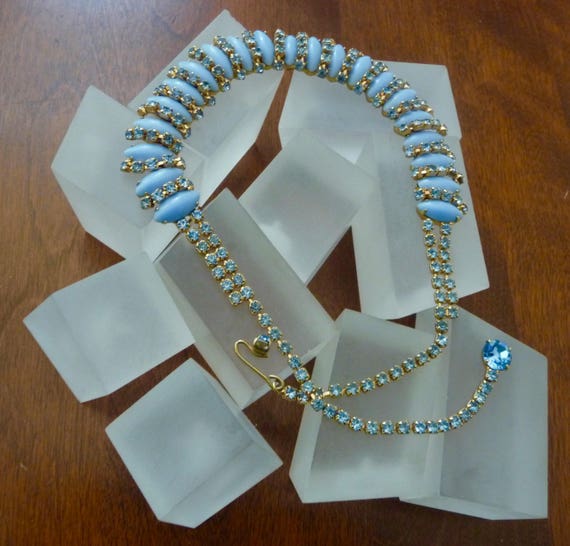 Weiss Blue Rhinestone Necklace, Weiss Blue Glass … - image 3