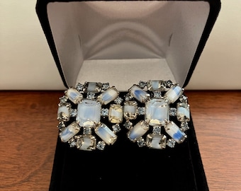 Vintage KRAMER Givre Glass Rhinestone Earrings/Kramer Blue Givre Glass Rhinestone Earrings/Kramer Blue Earrings/Kramer Earrings