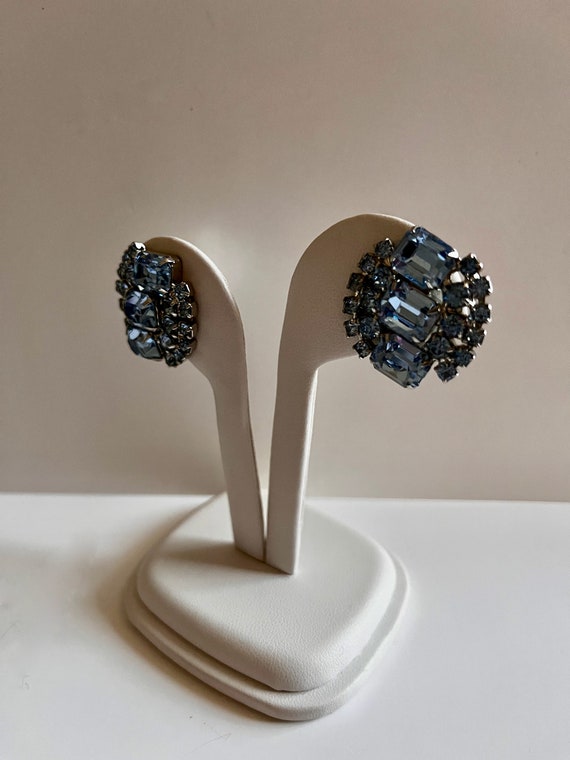 Weiss BLUE Rhinestone Earrings/Weiss Emerald Cut … - image 2