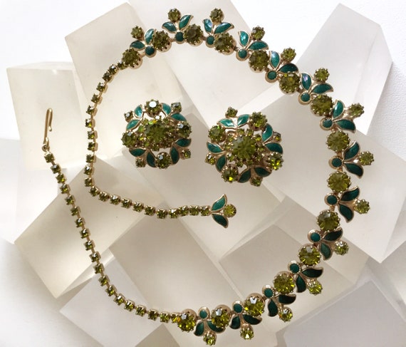 Weiss Green Rhinestone Necklace, Vintage Weiss Gr… - image 1
