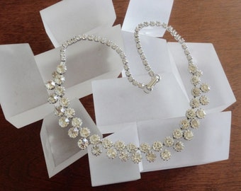 Weiss Rhinestone Necklace, Weiss Clear Rhinestone Necklace, Vintage Weiss 2 Row Rhinestone Necklace, Weiss Rhinestone Choker Necklace