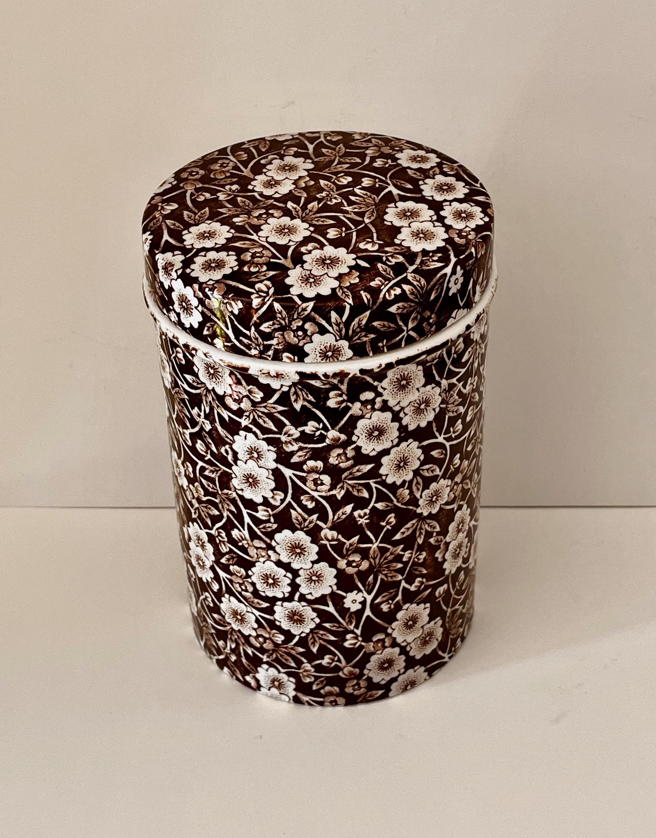 Vintage Calico Staffordshire Canister: Brown Floral Crownford